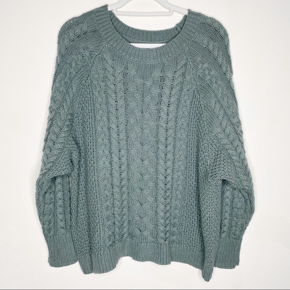 Aerie Feen Green Cable Knit Chunky Sweater L Aerie Feen Green Cable Knit Chunky Sweater L